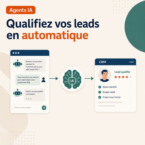 Illustration d’un agent IA sur site web qualifiant automatiquement des leads commerciaux pour une agence digitale