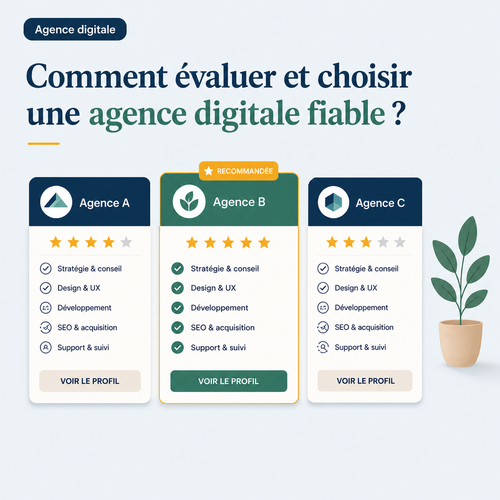 Illustration représentant les critères importants pour choisir une agence digitale adaptée aux objectifs business d'une entreprise