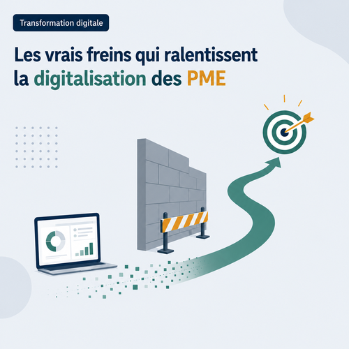 Illustration représentant les principaux freins à la digitalisation des PME et les solutions pour structurer leur transformation digitale