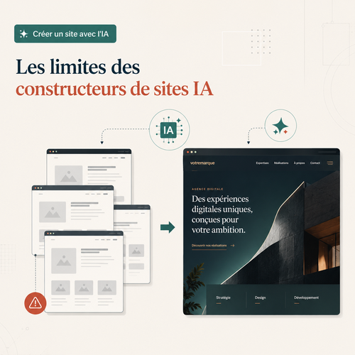 Illustration comparant la création de site internet avec IA et un accompagnement web professionnel